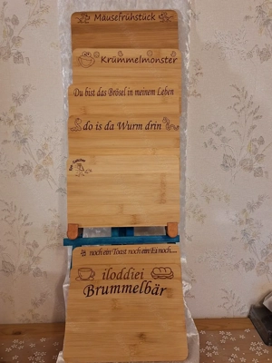 Bambus Frühstück-Jausen-Brotzeit-Brett mit gelaserten Sprüchen und Motiven