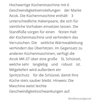 Küchenmaschine Aicok Bild 2