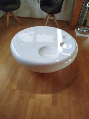runder weißer Hochglanz Couchtisch Designertisch (1m Durchmesser) Bild 2