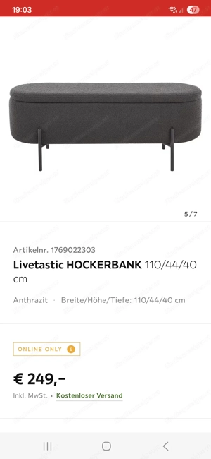 Hockerbank mit Stauraum in Metall Textil Truhenbank Sitzbank Bild 4