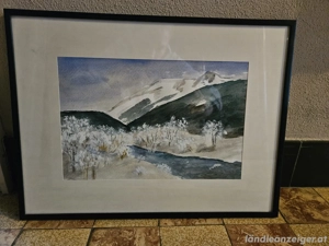 Aquarell Bild Berge Winter Bild 2