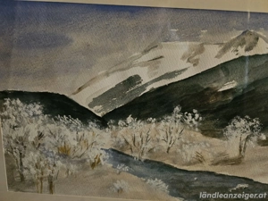 Aquarell Bild Berge Winter