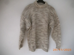 Damenrollkragenpullover Wolle Gr. M hell mit braun