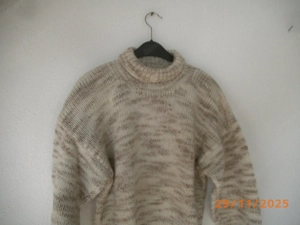 Damenrollkragenpullover Wolle Gr. M hell mit braun Bild 4
