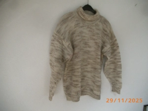 Damenrollkragenpullover Wolle Gr. M hell mit braun Bild 3