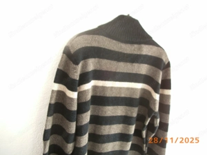 HERRENSTRICK Pullover Quergestreift Gr M   48 50 Stehkragen mit Knöpfen blau-grau Bild 3