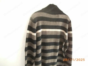 HERRENSTRICK Pullover Quergestreift Gr M   48 50 Stehkragen mit Knöpfen blau-grau Bild 5