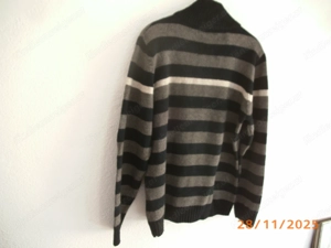 HERRENSTRICK Pullover Quergestreift Gr M   48 50 Stehkragen mit Knöpfen blau-grau Bild 6