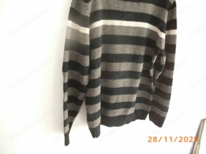 HERRENSTRICK Pullover Quergestreift Gr M   48 50 Stehkragen mit Knöpfen blau-grau Bild 8