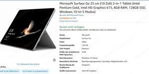 Microsoft Surface Go 25 cm (10 Zoll) 2-in-1 Tablet (Intel Pentium Gold, Intel HD Graphics 615, 8GB R Bild 4