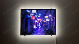 Gaming - Glasbild LED hintergrundbeleuchtet - Hugonnard - Nachtleben in Japan 80x60cm