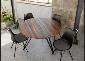  Stylischer Runder Tisch, 6 Stühle und Teppich beige  Bild 5