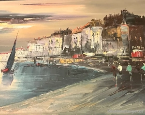 Handgemaltes Original - Hafenmotiv mit Segelbooten  Bild 2