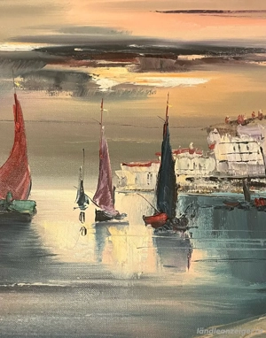 Handgemaltes Original - Hafenmotiv mit Segelbooten  Bild 5