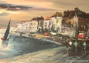 Handgemaltes Original - Hafenmotiv mit Segelbooten  Bild 4