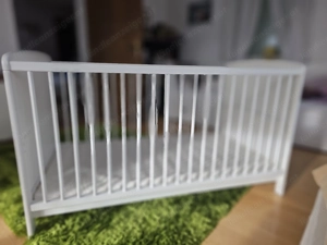 Gitterbett weiss inkl. Matratze, Himmel und Seitenpolster