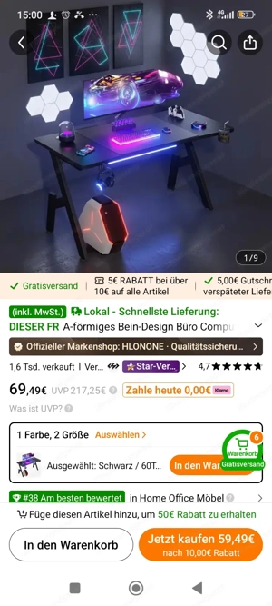 PC Tisch in schwarz Bild 2