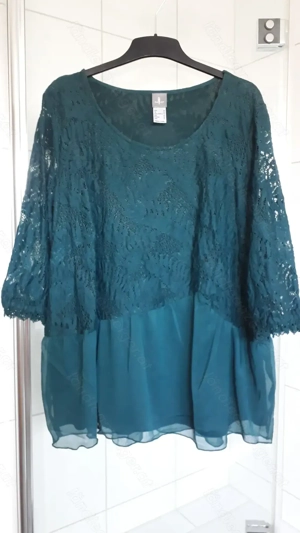 NEUE Chiffonbluse mit Spitze, Gr. 48, Farbe petrol, Marke "Fair Lady"
