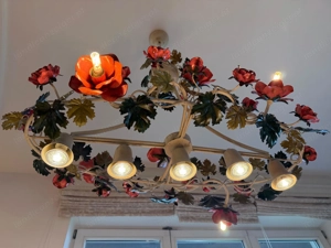9-flg. Pendelleuchte Rosenblüten mit Blättern im Florentiner Stil, HANDARBEIT