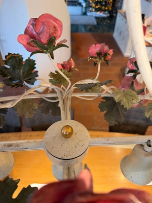 9-flg. Pendelleuchte Rosenblüten mit Blättern im Florentiner Stil, HANDARBEIT Bild 4