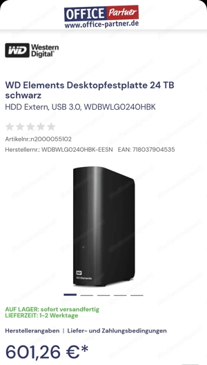 Festplatte HD extern 24TB Terabyte WD Western Digital NEU unbenutzt USB 3 Bild 2