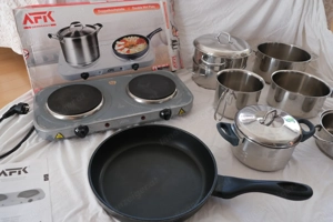 Doppelkochplatte mit Töpfen & Pfanne  Bild 3