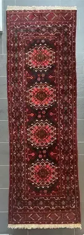 Handgeknüpfter persischer Turkmenen-Läufer - 290 x 90cm - Wolle auf Wolle - rot