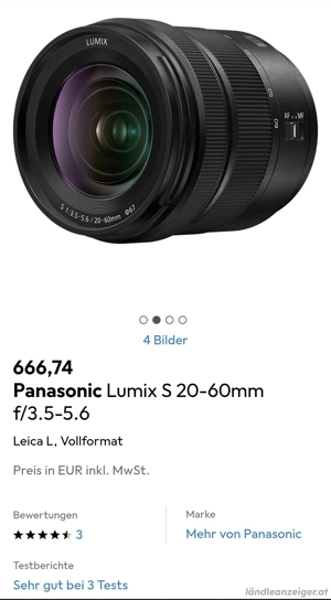 Panasonic Lumix Objektiv Leica L Vollformat S 20-60mm f 3.5-5.6