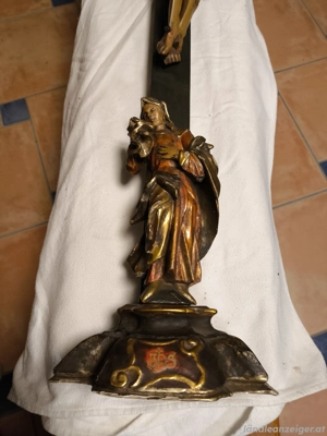 PREISREDUZIERT um -80% .... Alte Rarität! Standkreuz mit Pestchristus und Schmerzensmutter 19 Jhd.  Bild 2