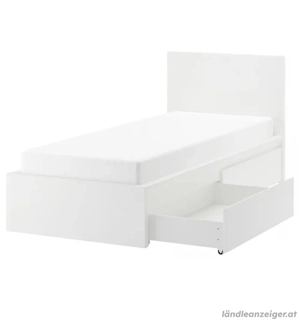 Ikea Malm Bett 90x200 Lattenrost Matratze Schubladen weiiss