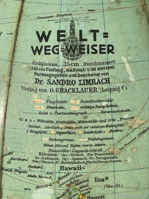 Welt Wegweiser Erdglobus Globus 1910 1915 Dr. Sandro Limbach Verlag O. Gracklauer Leipzig Kolonien  Bild 2