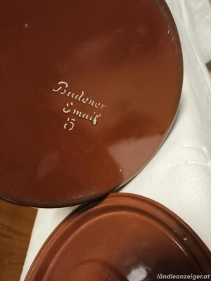 Alter "Margarine-Schmalz-Emailtopf" schöner Zustand mit Deckel  Bild 4