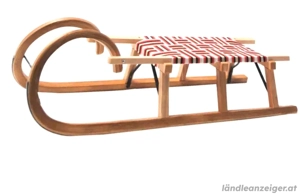 Holzschlitten Rodel für 2 Kinder mit Lehne