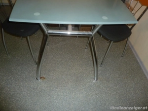 Küchentisch mit Glasplatte und Chrom Gestell Bild 3