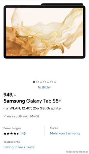 Samsung Tablet Galaxy Tab S8+ X800 12,4 Zoll neuwertig 8GB RAM 256GB Bild 3