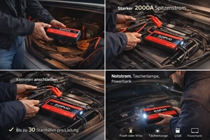 NEU: Tragbare Auto-Starthilfe 12V mit Powerbank & LED-Lampe