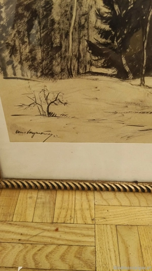 Hans Högner  1932 Orginal Kohlezeichnung Winterwald  Bild 4