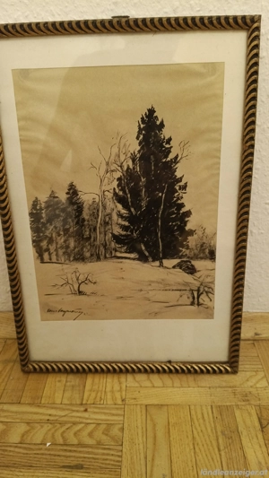 Hans Högner  1932 Orginal Kohlezeichnung Winterwald  Bild 2