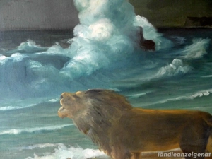 Der brüllende Löwe - Ölgemälde von 1925 (Reitich, Rettich) signiert gerahmt  Bild 3