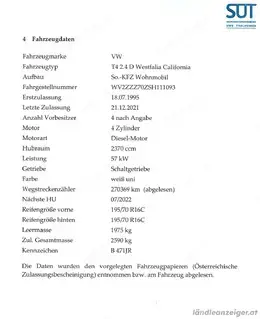 Volkswagen T4 California 2.4l Diesel Camper Bild 8