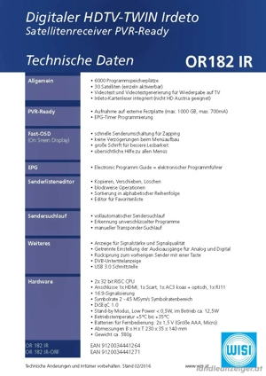 WISI Digitaler HDTV-TWIN Irdeto Satellitenreceiver OR 182 IR mit FB und IR-Maus Bild 9