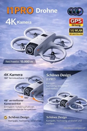 I1 PRO Drohne mit 4K Kamera   GPS-Ortung, 5G WLAN & 180  fernsteuerbarer Kamerawinkel