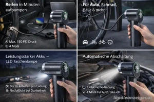 Elektrischer Luftkompressor | Tragbar | LED | 4 Programme