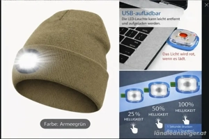 NEU: Warme Mütze mit LED-Licht   praktisch im Dunkeln