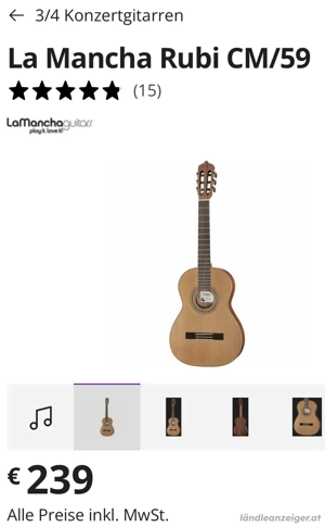 3 4 Konzertgitarre für Kinder + Gitarrensack  Bild 2