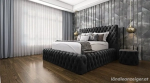Samt Bett schwarz + 2 Nachtkästchen Bild 3