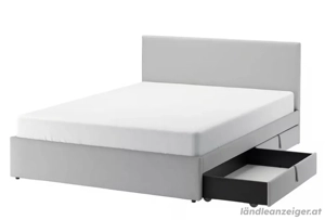 GLADSTAD Bettgestell, gepolstert + 2 Schubl., Kabusa hellgrau, 140x200 cm