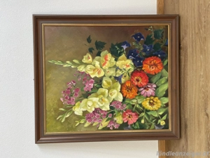 Handgemaltes Blumenstillleben - Ölgemälde auf Leinwand - signiert R. Metz - 70   80 cm - mit Rahmen