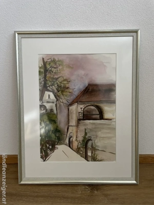 Architekturansicht - Aquarell   Mischtechnik - signiert Lindner, datiert 1994 - 50   62 cm - gerahmt