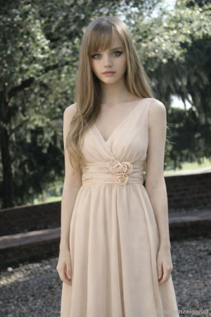 Elegantes Chiffonkleid in Nude Champagner   Größe S